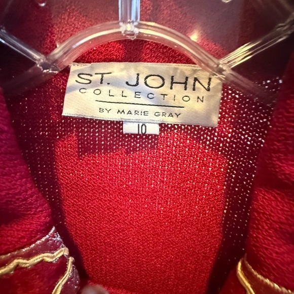 St John Collection Vintage Red/Gold Double Breast Knit Blazer Size 10/M $1395 - Picture 6 of 13